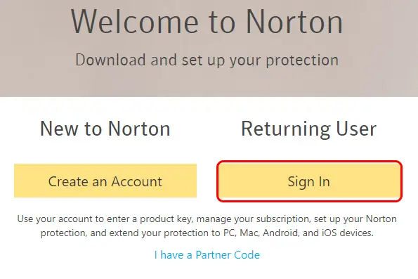 norton account sign in