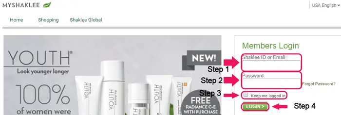 shaklee login page