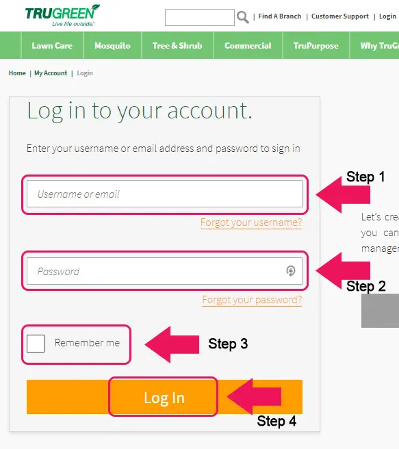 trugreen login page