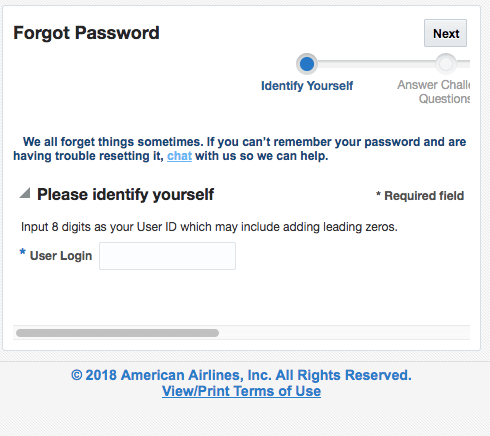 Jetnet AA login forgot password