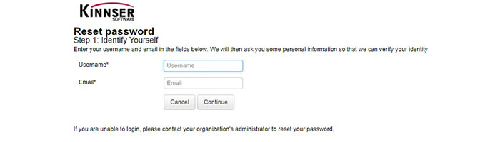 Kinnser reset password